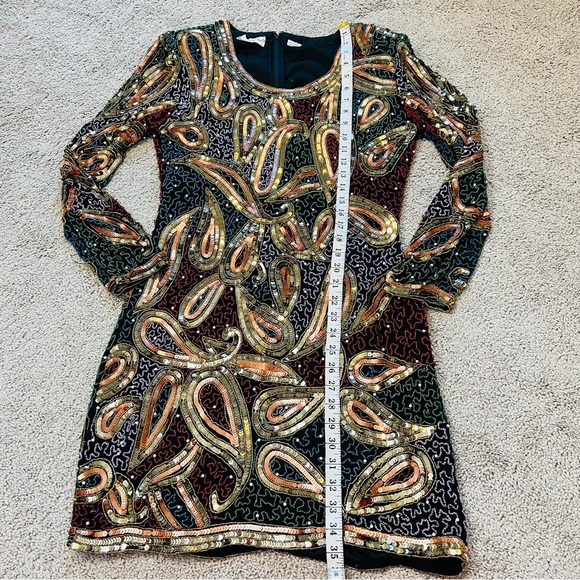 VINTAGE Grace Originals Silk Heavily Beaded & Sequined Formal Dress. Size Medium - Picture 13 of 15